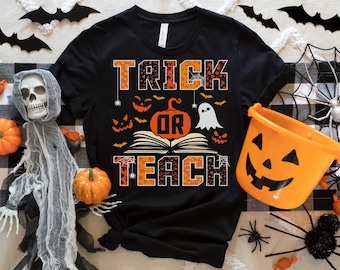 Camisa de truco o enseñanza, camisa de maestro de Halloween, camiseta divertida de Halloween, camisa de maestro de otoño, camisa de Halloween, regalo para el maestro, regreso a la escuela