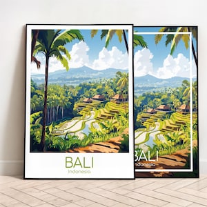 Bali Travel Poster Rice Fields Bali Poster Wall Art Indonesia Vintage Poster Bali Travel Poster Gift Bali Print Art Print