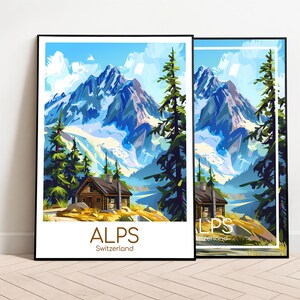Alps travel poster Alps poster Wall Art Switzerland Vintage Poster Alps Travel Poster Gift Alps Print Travel Print
