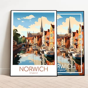 Norwich Travel Poster Norwich Poster Wall Art England Vintage Poster Travel Poster Gift Norwich Print Art Print