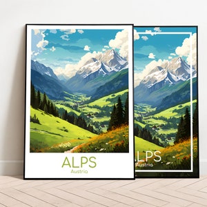 Alps Travel Poster Alps Poster Wall Art Austria Vintage Poster Travel Poster Gift Alps Print Art Print