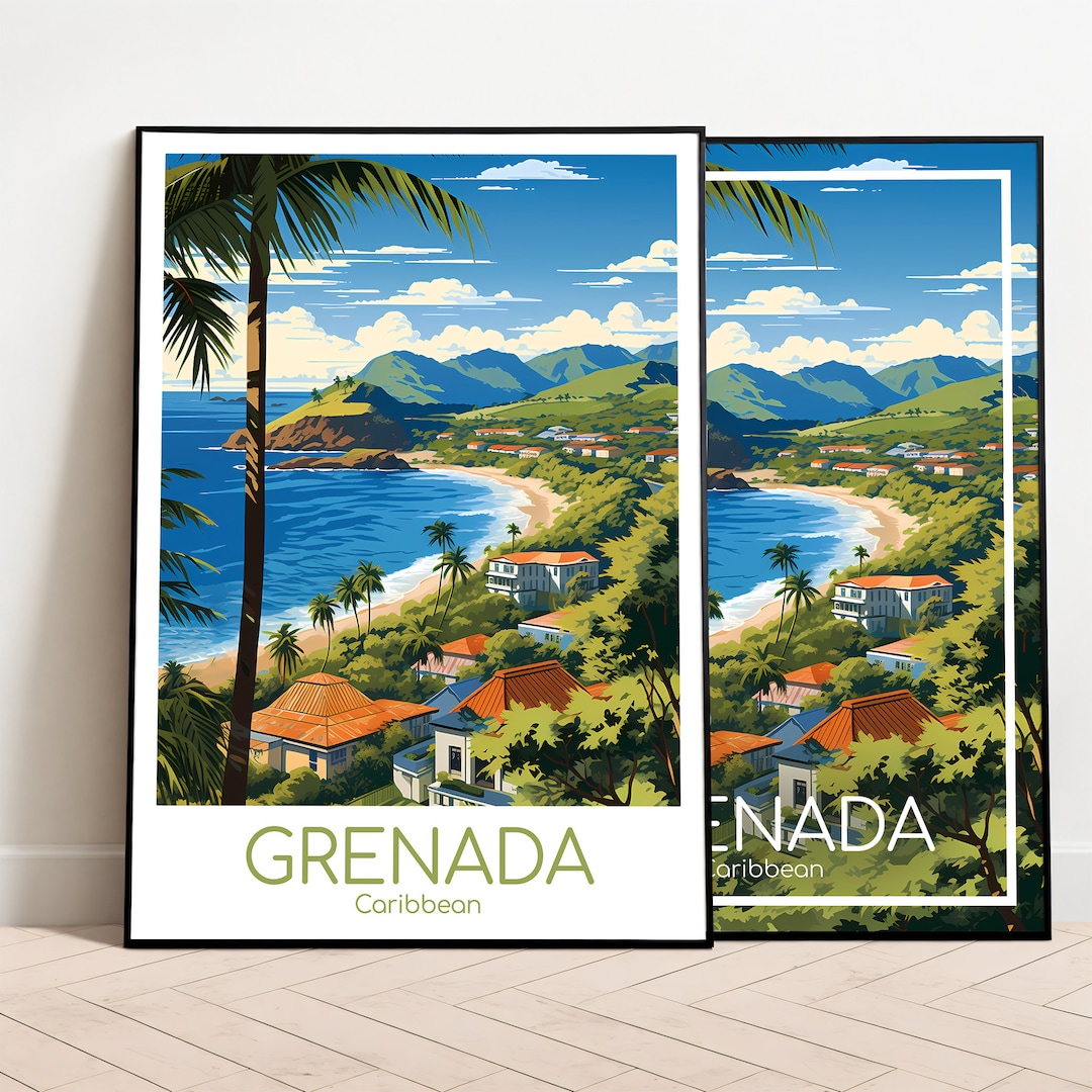 Grenada Travel Poster Grenada Poster Wall Art Caribbean Vintage Poster