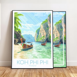 Koh Phi Phi Plakat Sztuka ścienna Koh Phi Phi Plakat Tajlandia Plakat w stylu vintage Koh Phi Phi Plakat podróżniczy Prezent Koh Phi Phi Drukuj Druk podróżny