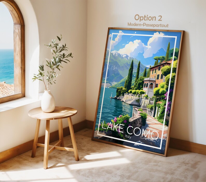 Póster del Lago de Como para pared, Póster de viaje del Lago de Como, Póster vintage de Italia, Póster de viaje del Lago de Como para regalo, Lámina del Lago de Como, Lámina de viaje imagen 4