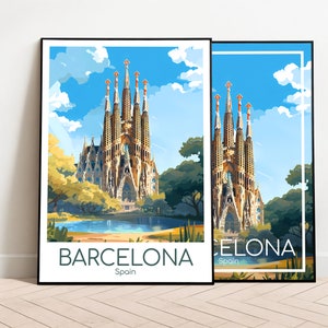 Barcelona Travel Poster Sagrada Familia Barcelona Poster Barcelona Travel Print Spain Vintage Barcelona Travel Poster Gift Art Print