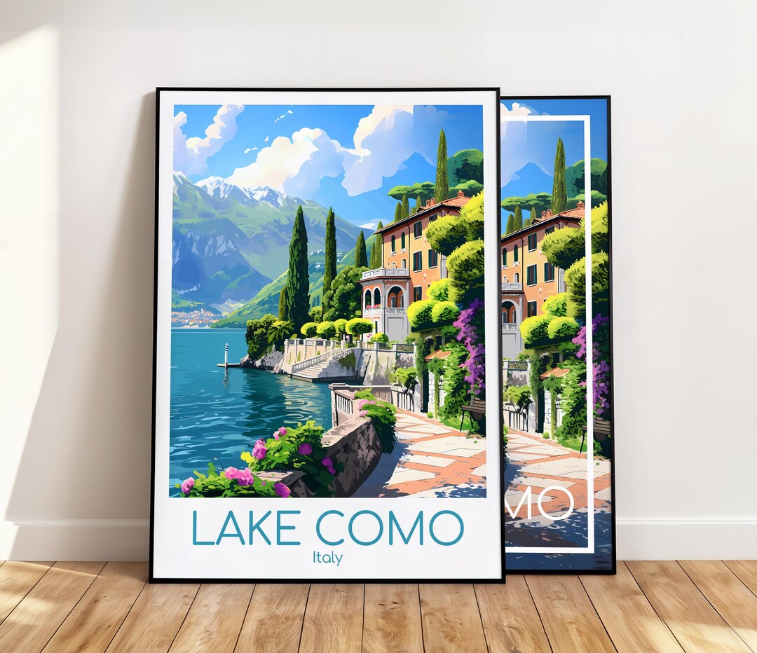 lake como italy travel poster art print (digital... Lake Como Travel Poster, Wall Art, Lake Como Poster, Italy Vintage ...