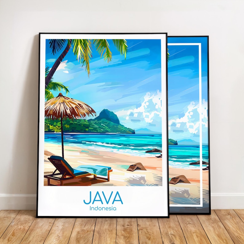 Pôster de Java, pôster de viagem de Java, arte de parede de praia, pôster vintage da Indonésia, pôster de viagem de Java, presente de praia, impressão de viagem de Java imagem 1