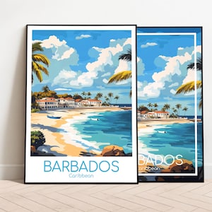Póster de viaje de Barbados, póster de Barbados, arte de pared, póster vintage del Caribe, póster de viaje, regalo, impresión artística de Barbados
