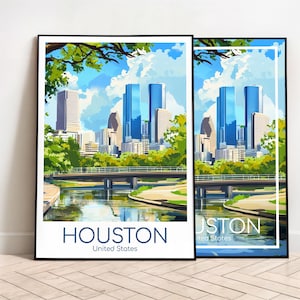 Houston Travel Poster Houston Poster Wall Art USA Vintage Poster Houston Travel Poster Gift Houston Print Travel Print