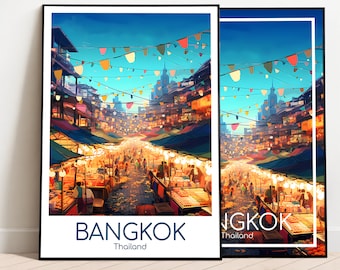 Pôster de viagem de Bangkok, pôster de Bangkok para parede, pôster vintage da Tailândia, pôster de viagem, presente, impressão artística de Bangkok.