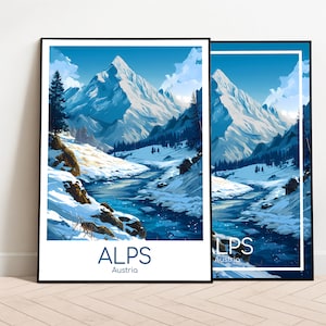 Alps Travel Poster Winter Alps Poster Winter Wall Art Austria Vintage Poster Alps Travel Poster Gift Alps Print Winter Travel Print