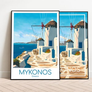 Mykonos Travel Poster Mykonos Poster Wall Art Greece Vintage Poster Mykonos Travel Poster Gift Mykonos Print Travel Print