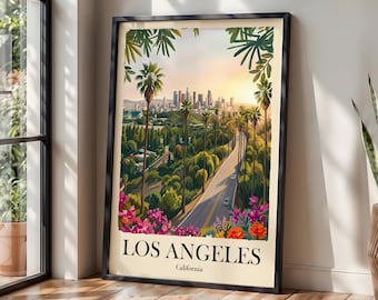 Los Angeles Poster Los Angeles Wall Art USA California Los Angeles Travel Poster Los Angeles Print Vintage Los Angeles Gift Travel Print