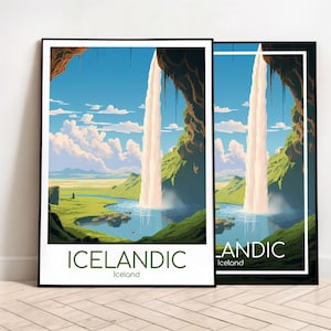 Iceland Reiseposter Iceland Poster Wall Art Seljalandsfoss Vintage Poster Travel Poster Geschenk Iceland Print Kunstdruck