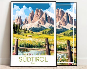 South Tyrol Poster Wall Art Dolomites South Tyrol Poster Italy Vintage Poster South Tyrol Travel Poster South Tyrol Dolomites Print Travel Print