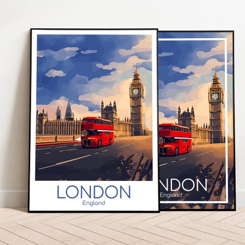 Affiche de voyage de Londres Affiche de Londres Wall Art Angleterre Royaume-Uni affiche vintage Affiche de voyage Cadeau Londres Impression Art Print
