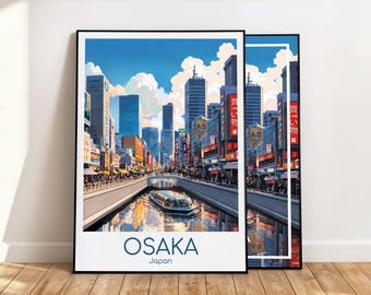Affiche d'Osaka, art mural d'Osaka, Japon, affiche de voyage d'Osaka, impression vintage d'Osaka, cadeau d'Osaka