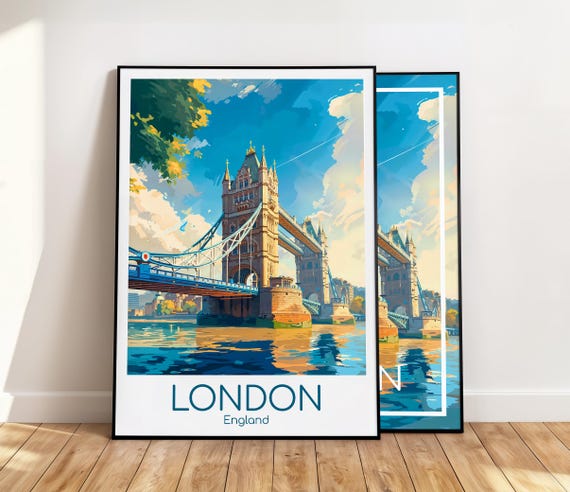 London Poster Wall Art Tower Bridge London Reiseposter Tower Bridge England Vintage Poster London Travel Poster Print Reisedruck