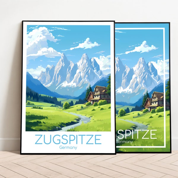 Zugspitze Reiseposter Zugspitze Poster Wall Art Deutschland Vintage Poster Zugspitze Travel Poster Geschenk Zugspitze Print Kunstdruck