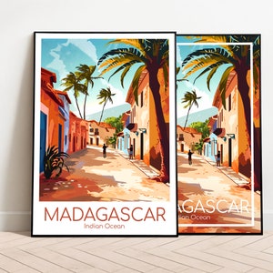 Cartel de viaje de Madagascar Cartel de Madagascar Cartel vintage del Océano Índico Cartel de viaje de Madagascar Regalo Impresión de viaje de Madagascar