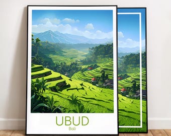 Pôster de Ubud - Experimente os terraços de arroz de Bali, Indonésia, em uma impressão, presente, decoração para casa ou pôster | Pôster de viagem de Bali
