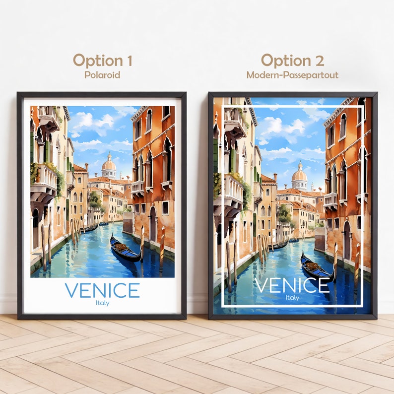 May include: A watercolor painting of a canal in Venice, Italy. The canal is lined with colorful buildings and a gondola is floating in the water. The text "VENICE" and "Italy" is printed below the image.