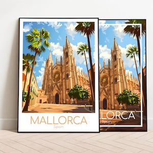 Cartaz de viagem de Palma de Maiorca Cartaz da Catedral de Maiorca Cartaz da Catedral da Espanha Cartaz vintage de viagem de Maiorca Impressão de viagem para presente