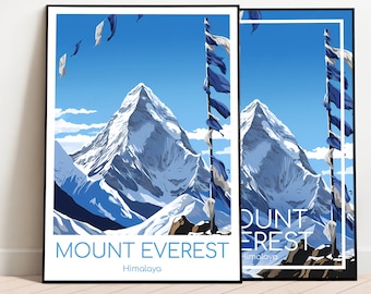 Affiche du Mont Everest - Décoration murale - Affiche du Mont Everest - Affiche vintage de l'Himalaya - Affiche de voyage du Mont Everest - Cadeau - Impression du Mont Everest