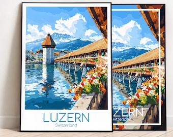 Pôster de Lucerna para decoração de parede, pôster de viagem de Lucerna, pôster vintage da Suíça, pôster de viagem de Lucerna para presente, impressão de Lucerna, impressão de viagem