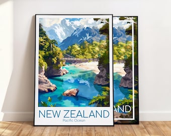 New Zealand Poster New Zealand Wall Art Travel Poster Pacific Vintage Poster New Zealand Travel Poster Gift New Zealand Print Travel Print
