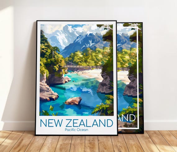 Neuseeland Poster Neuseeland Wall Art Reiseposter Pazifik Vintage Poster Neuseeland Travel Poster Geschenk Neuseeland Print Reisedruck
