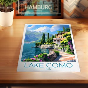 Póster del Lago de Como para pared, Póster de viaje del Lago de Como, Póster vintage de Italia, Póster de viaje del Lago de Como para regalo, Lámina del Lago de Como, Lámina de viaje imagen 8