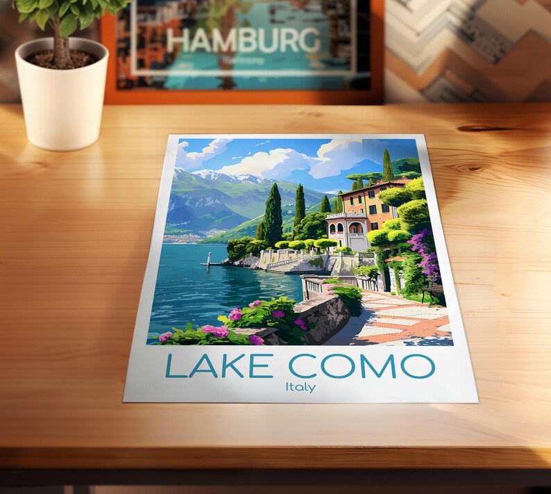 Póster del Lago de Como para pared, Póster de viaje del Lago de Como, Póster vintage de Italia, Póster de viaje del Lago de Como para regalo, Lámina del Lago de Como, Lámina de viaje imagen 8