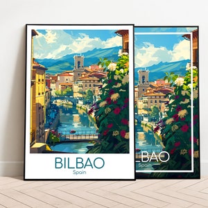 Póster de viaje de Bilbao, cartel del casco antiguo de Bilbao, cartel vintage del casco antiguo de España, póster de viaje de Bilbao, regalo, impresión de Bilbao, impresión de viaje del casco antiguo