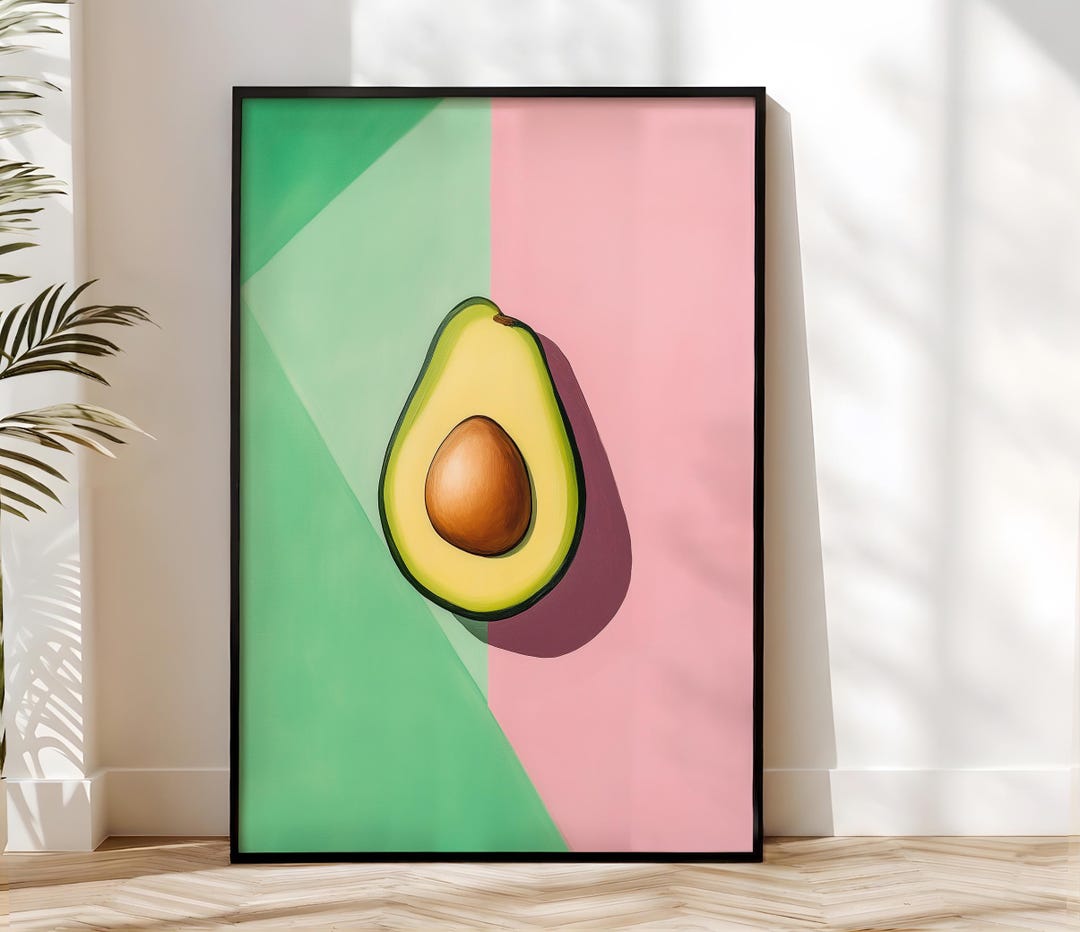 Avocado Poster Colorful Print, Kitchen Wall Art, Minimalist Food Print ...