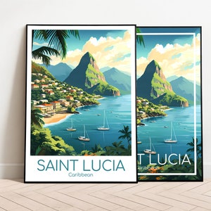 Saint Lucia Travel Poster Saint Lucia Poster Wall Art Caribbean Vintage Poster Saint Lucia Travel Poster Gift Saint Lucia Print Travel Print
