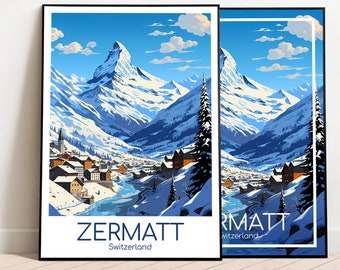 Zermatt Travel Poster Zermatt Poster Wall Art Switzerland Vintage Poster Zermatt Travel Poster Gift Zermatt Print Travel Print