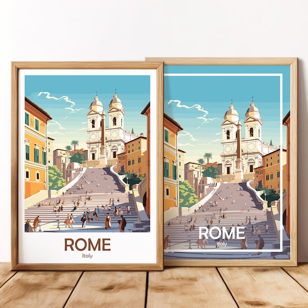 Affiche de voyage de Rome Place d'Espagne Affiche de Rome Art mural Italie affiche vintage Affiche de voyage Cadeau Rome Impression Art Print