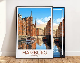 Póster de Hamburgo Speicherstadt Hamburgo Arte de la pared Alemania Vintage Hamburgo Speicherstadt Póster Regalo de viaje Impresión de Hamburgo Lámina artística