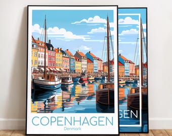 Póster de Copenhague para pared, póster de viaje de Copenhague, póster vintage de Dinamarca, póster de viaje, regalo, impresión artística de Copenhague.