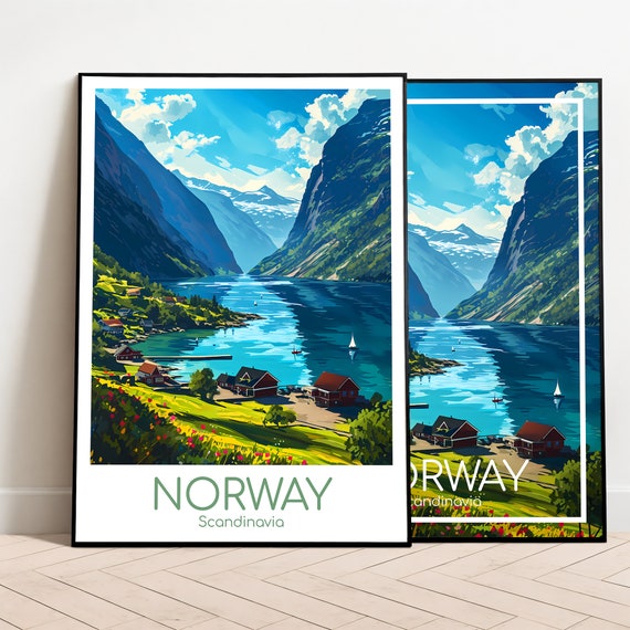 Norwegen Poster Wall Art Norwegen Reiseposter Skandinavien Vintage Poster Norwegen Travel Poster Geschenk Norwegen Print Reisedruck