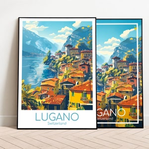 Lugano poster de viagem lugano poster arte da parede suíça poster vintage lugano poster de viagem presente lugano impressão de viagem