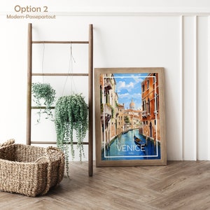 May include: A framed watercolor painting of a canal in Venice, Italy. The painting shows a gondola in the canal with buildings on either side. The text "VENICE Italy" is printed at the bottom of the painting.