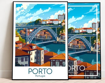 Affiche de voyage de Porto Vieille ville Affiche de Porto Affiche de la vieille ville Art mural Portugal Affiche vintage Affiche de voyage de la vieille ville de Porto Affiche de voyage Porto Print Travel Print