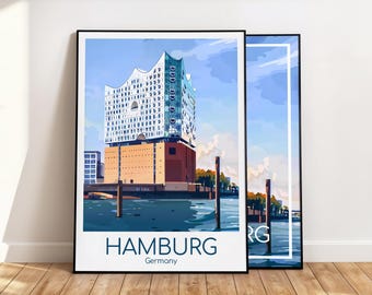Hamburg Poster Hamburg Wall Art Germany Hamburg Elbphilharmonie Travel Poster Hamburg Print Vintage Hamburg Gift Hamburg Travel Print