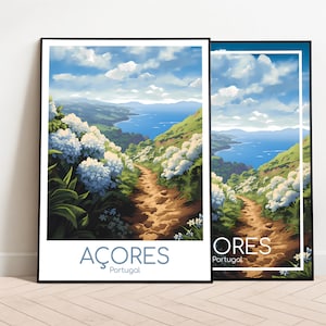Póster de viaje de las Azores Póster de las Azores Arte de pared Póster vintage de Portugal Póster de viaje Regalo Impresión de arte de las Azores