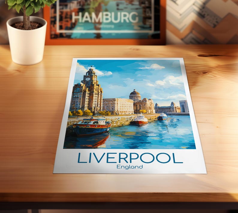 Liverpool poster - Deze poster van Liverpool straalt de sfeer van een maritieme haven uit, perfect als wanddecoratie, Engeland, print, cadeau, woondecoratie of reisposter. afbeelding 8