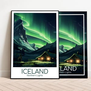 Iceland Reiseposter Polarlichter Iceland Poster Polarlichter Wall Art Vintage Poster Travel Poster Geschenk Iceland Print Kunstdruck