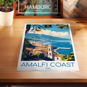 Poster della Costiera Amalfitana, Decorazione murale della Costiera Amalfitana, Italia, Poster di viaggio della Costiera Amalfitana, Stampa della Costiera Amalfitana, Regalo vintage della Costiera Amalfitana, Stampa di viaggio immagine 8