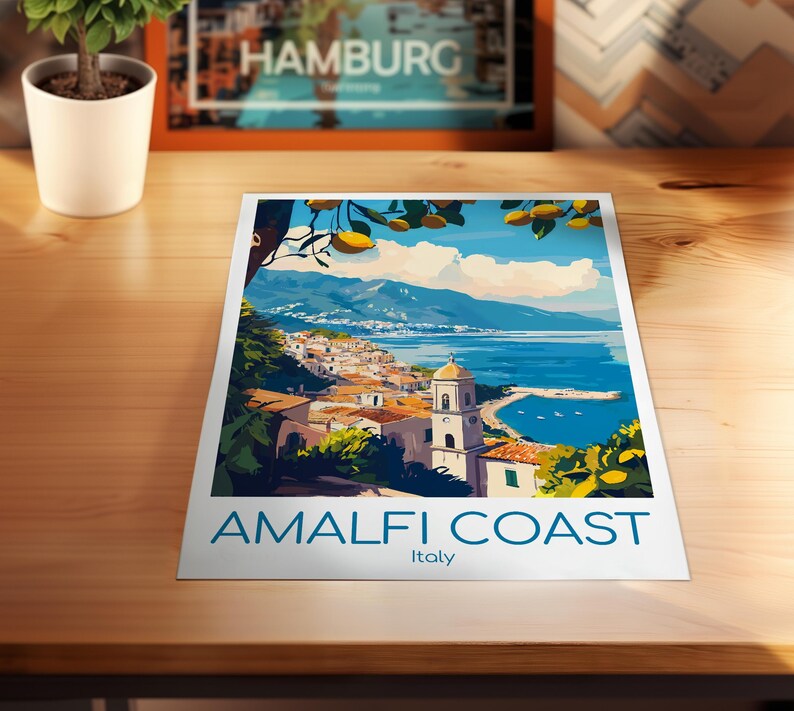 Poster della Costiera Amalfitana, Decorazione murale della Costiera Amalfitana, Italia, Poster di viaggio della Costiera Amalfitana, Stampa della Costiera Amalfitana, Regalo vintage della Costiera Amalfitana, Stampa di viaggio immagine 8